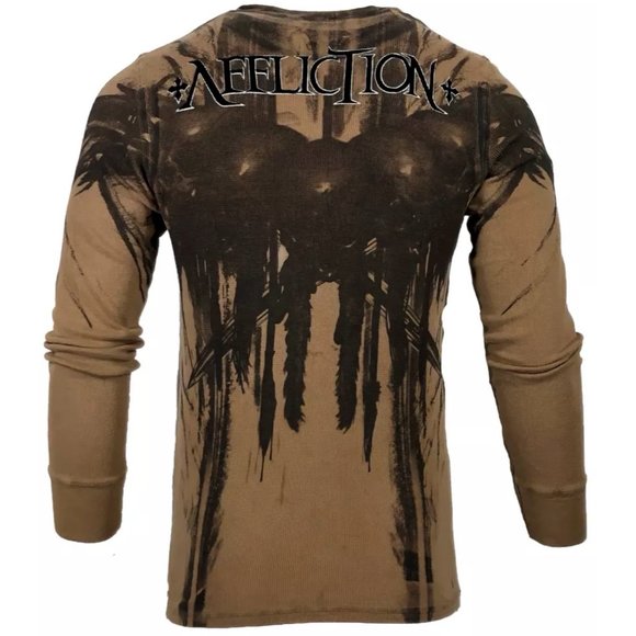 AFFLICTION Men's Thermal Shirt DARK NIGHT Biker Sk - Picture 2 of 10